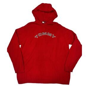 Y2K Tommy Hilfiger Red Knit Oversized Sweater Mens Large Streetwear Sporty Baggy